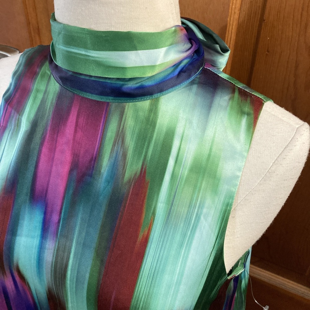 Belle Badgley Mischka Hadley Dress Sz 4 New Green Colorful Satin A Line Read - Picture 4 of 12